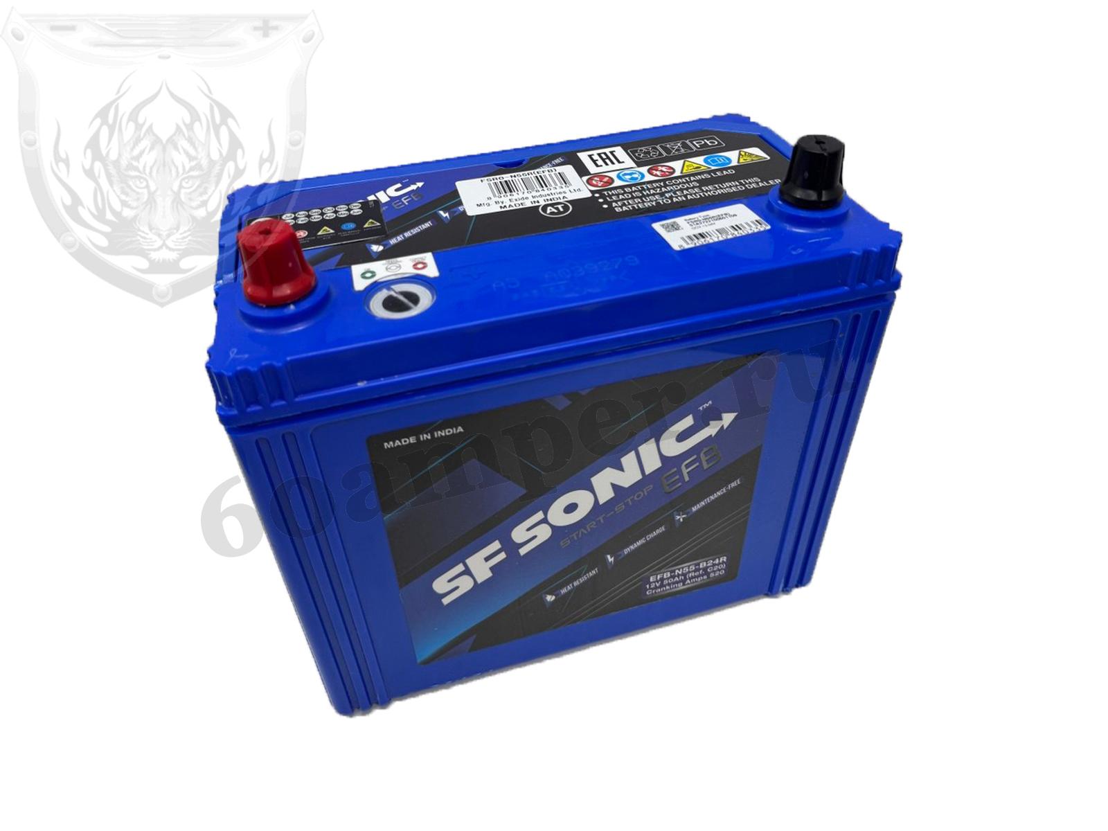 Изображение Аккумулятор SONIC 50 А*ч Прямой Азия EFB 55B24R : №1